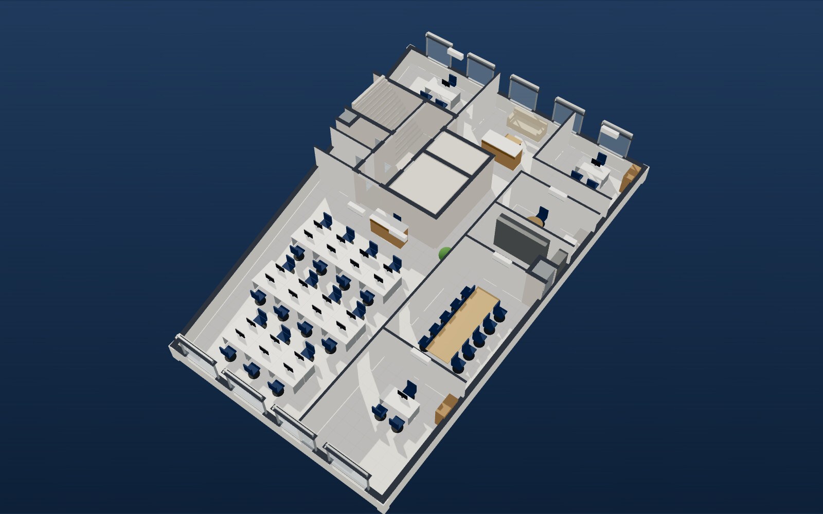 Vue 3D d'un plateau aménagé en open space